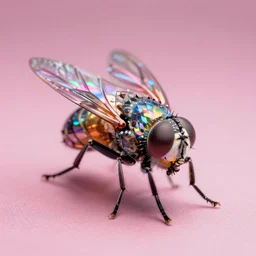 high quality macro photo holographic neo-surreal fly! jeweled gorgeous! highly detailed digital art david ligare elson peter cinematic pink neon lighting high quality low angle hd 8k sharp shallow depth of field