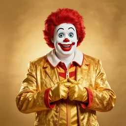 extremely detailed studio portrait of ronald mcdonald surrended by gold, soft light, golden glow, 4 k