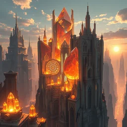 futuristic metropolis, highly detailed crystal and gemstone relics, bright sun magic hour, digital painting, solid cube of light, hard edges, artstation, sharp focus, illustration, 8 k highly detailed, wide - angle view