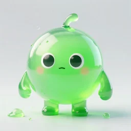 3 d octane render of a chibi transparent green slimeball character with eyes