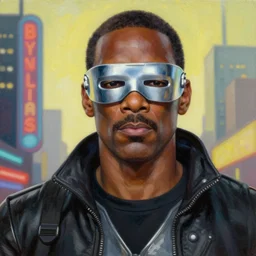 a portrait of Cyberpunk Eddie Murphy is Beverly Hills Robocop, soft details, extremely detailed and coherent, matte painting oil on canvas by mark arian by artgerm, 4k, 8k, HD, trending on artstation