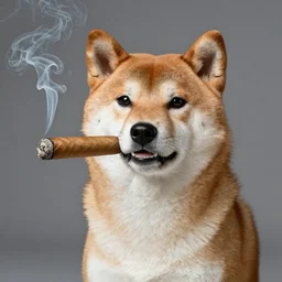 studio photo of a shiba inu smoking a cuban cigar