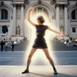 realistic photo of a a blurred person emitting aura in a weird pose 1 9 6 0, life magazine photo, natural colors, metropolitan museum, kodak, 8 k, very detailed, high resolution, product photo,