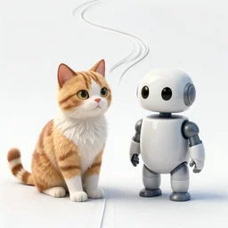 cat and robot, desktop background, path traced, highly detailed, high quality, digital painting, by studio ghibli, lise deharme, alexander jansson, paul lehr, tim white, hans zatzka, george stubbs, louis wain, alphonse mucha