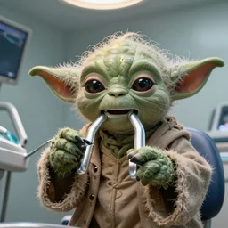 A still of Yoda going to the dentist, 4k, photograph, ultra realistic, highly detailed, professional lighting