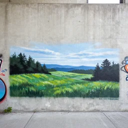 a photo of a landscape created in graffiti on a cement wall in philadelphia