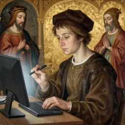 Medieval painting of a data scientist. High resolution. Highly detailed. Art station. 8k