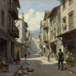 a detailed painting of the streets in dying light 2, painting by gaston bussiere, craig mullins, j. c. leyendecker