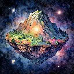 island floating in space, drawing, nebula gradient watercolor, intricate linework, stunning artwork, highly detailed, trending on artstation,