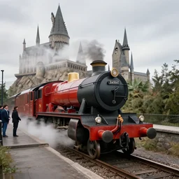 the hogwarts express jacobite steam train, greg rutkowski, zabrocki, karlkka, jayison devadas, trending on artstation, 8 k, ultra wide angle, zenith view, pincushion lens effect