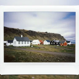 a small icelandic village in the 1 5 0 0 s, wide shot, polaroid
