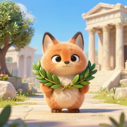 pixar cute fluffy caracal in laurel wreath in a ancient greek town, marble temple, olive trees, sunny chris foss, john harris,, wayne barlowe