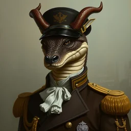 commissioned fursona portrait of a horned humanoid snake wearing a victorian military uniform, painting by fernand toussaint, trending on artstation,