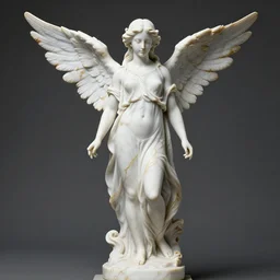 statue made of white marble with gold veins, of an beautiful gorgeous angel girl, full body shot, perfect symmetrical body, perfect symmetrical face, no eyes, hyper realistic, hyper detailed, fujicolor superia 1 6 0 0 photo, by johannen voss, by peter kemp, by monia merlo, by michelangelo, octane render, blender