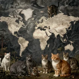 a world invaded by cats, hieronymus bosch, very detailed