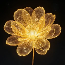 a gigantic glowing golden wire sculpture of a flower, in starry space, golden light