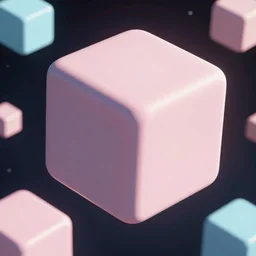 huge pastel-colored cubes fly weightlessly in space, 4k ultra detailed realistic quality, volumetric lighting