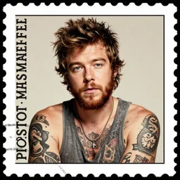 portrait of post malone on a postage stamp. tattoos