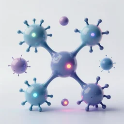 quantum connections represented as symbiotic organisms like cells playing around with colorful lights by kilian eng