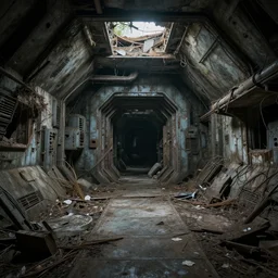 Inside of a derelict and abandoned futuristic bunker.High quality , highly detailed, 4k , dead space , system shock 2