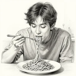 aoc eating spaghetti, detailed pencil sketch