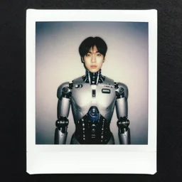 male ulzzang cyborg, cybernetic enhancements, polaroid