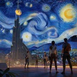 horizon zero dawn in dubai, starry night, sharp focus, wide shot, trending on artstation, masterpiece, by greg rutkowski, by ross tran, by fenghua zhong, octane, soft render, ultrarealistic, colorful, cinematic