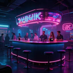 photo environment cyberpunk bar : 8 k, hdr, volume light, concept, studio, matte painting, environment, digital illustration, style cyberpunk 2 0 7 7 artstation, by marcin stepien, by mihai muscan, by marta leydy, by charlotte hughes, by zuzanna dabrowa, neon bioluminescence, highly detailed