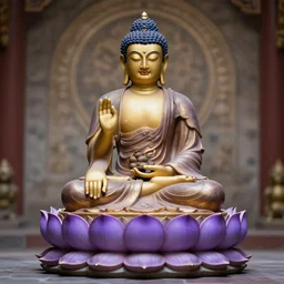 The Buddha sitting on a purple Lotus Flower, Buddhist Art, Depth of Field, 4k resolution