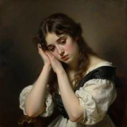 a 19th century painting of an emo girl, 1800s romantic painting, young woman