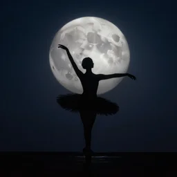 a single silhouette dancing, ballet, in the moonlight