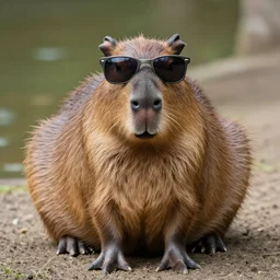 Photo Of A Capybara With Sunglasses, Photorealistic
