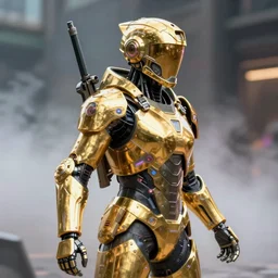a futuristic portrait of cybernetic soldier with a rifle strapped to its back and wearing sci fi plate armor, cinematic lighting, smooth, high detail, high octane, unreal engine, octane render, by rafael grassetti, golden rule, sense of action, fog volumes, vivid color glow, post processing, cgsociety