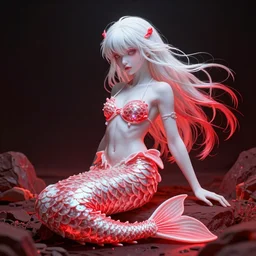 albino maiko as a mermaid, fluent composition, red and white neon, concept art, ambient light, 4 k, intricate details, highly professionally detailed, cgsociety, highly detailed -