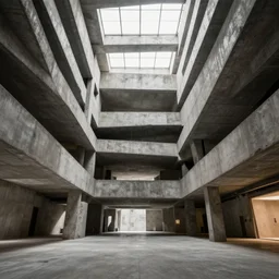 brutalist building interior, hight ceilings, octane render, unreal engine, ray traced, cinematic, 8k