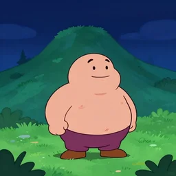 chubby cartoon concept art, grass mountain night landscape, from sam and max