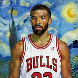 drake wearing a chicago bulls jersey by vincent van gogh, brown skin, classical painting, digital painting, romantic, vivid color, oil painting