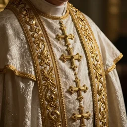 worship of the pope, royal robe, gold trim, close - up, light effect, hyper detailed, intricate, atmospheric, elegant, photorealistic by paul lehr, marco mazzoni, featured on cgsociety, rococo, whimsical, artstation