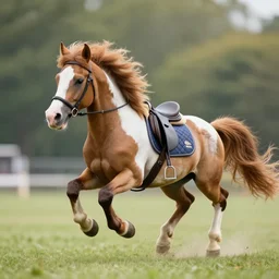 wide angle full body action shot of a my little pony as an appaloosa horse with a rider, an appaloosa hybrid has a mane and tail like my little pony, professional, high quality, 4 k, photorealistic, dof, bokeh, action