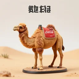 80mm resin detailed miniature of fluffy camel in desert, coca cola in camel head, Product Introduction Photos, 4K, Full body, simple background