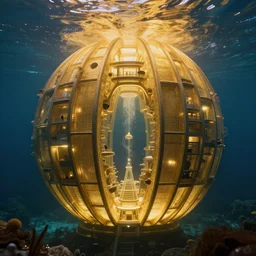 underwater living habitat designed by zaha hadid, cinematic lighting, deep focus, sharp focus, golden ratio, dramatic illumination, hdr, ultra realistic, 8 k, highly detailed, trending on artstation, epic composition, by caravaggio, by artemisia lomi gentileschi