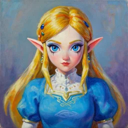 Colorful, creepy portrait of Princess Zelda (The Legend of Zelda), oil canvas