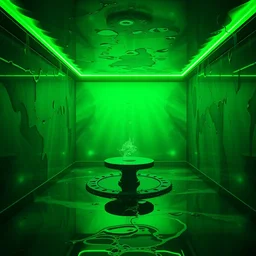 a room of green light and water, water caustics, insanity, film still from the movie directed by denis villeneuve and david cronenberg with art direction by salvador dali and dr. seuss