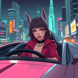 a portrait of leeloo riding in a futuristic car in the city, fantasy, elegant, digital painting, artstation, concept art, matte, sharp focus, illustrationtoon shader, dark outlines, art by josan gonzalez, n 4