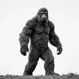 bigfoot black and white portrait white sky in background