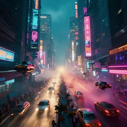 a guatemalan crowded cyberpunk city with the fifth element vibe with neon ads and signs with evocative dramatic mood with blade runner vibe with cars and floating vehicles with motion blur with depth of field with bloom with lightshaft with volumetric lights, fog, by jeremy mann, oscar winning graphics, photo realistic, bloom, imax, dynamic lighting, artstation,