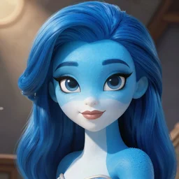 Bright blue head blue skin woman with white facial details, styled like a cartoon, beautiful gorgeous cute illustration art