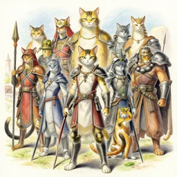 A beautiful illustration of a civilization of anthropomorphic Feline warriors by James Jean | Graphic Novel, Visual Novel, Colored Pencil, Comic Book:.3 | unreal engine:.5 | establishing shot