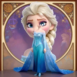wide angle full body portrait shot of princess elsa from frozen, highly detailed face, detailed eyes, alphonse mucha, rhads, ross tran, artstation, artgerm, octane render, 1 6 k