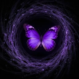 a glowing purple butterfly flying through a black wormhole, digital art, artstationhq